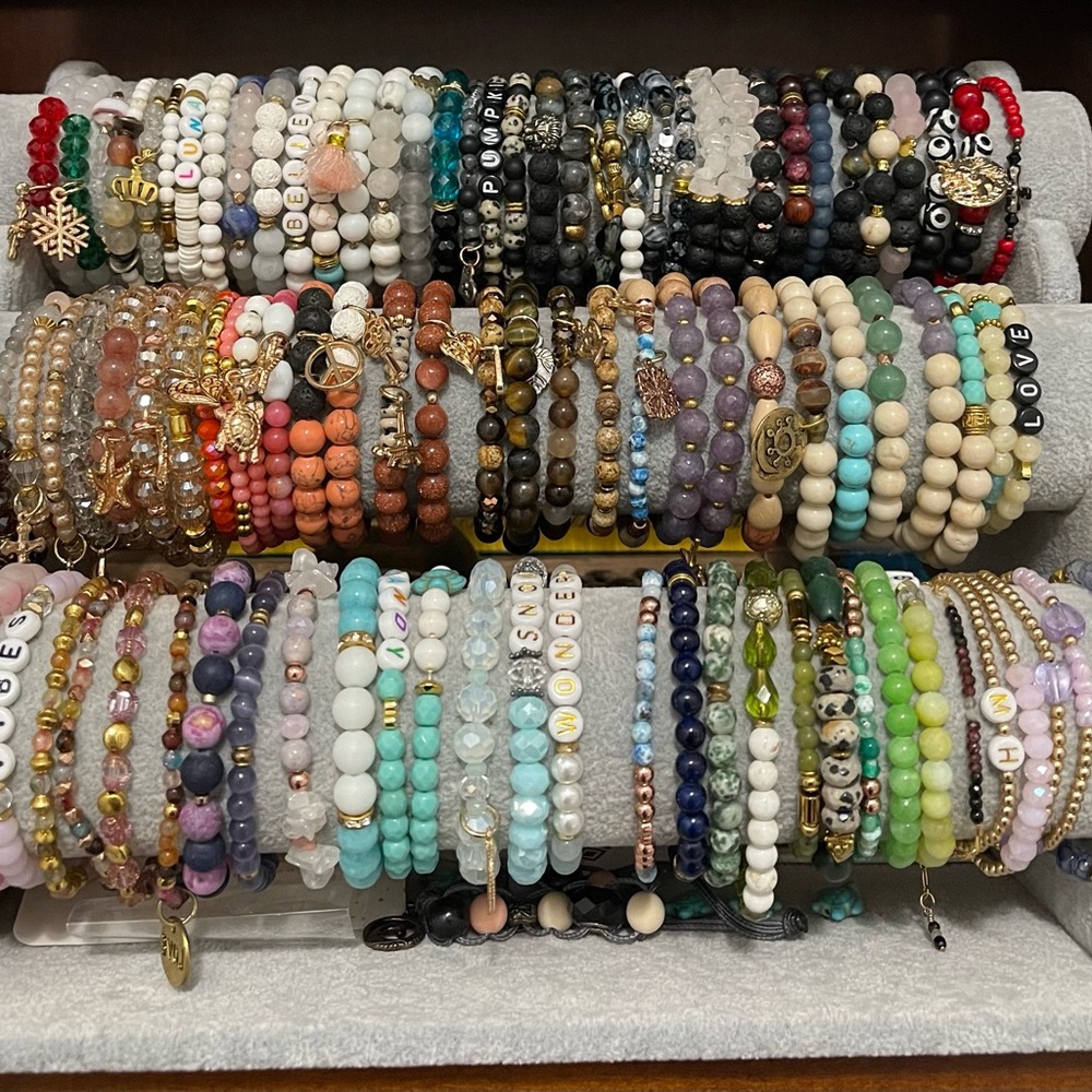The bracelets are handmade and original stone beads